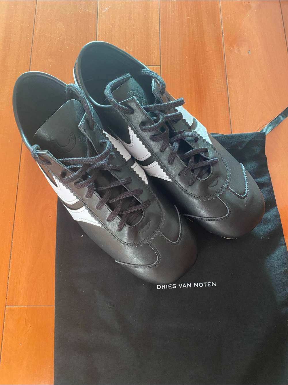 Dries Van Noten Black Sneakers with White Side Stripe